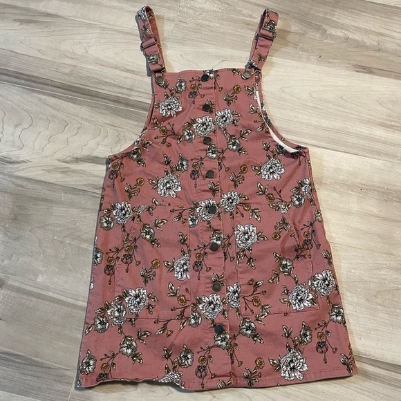 SO Dresses & Skirts - Juniors' SO Pinafore Pink Floral Jumper/Dress- Size Medium